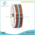 Fashion silver band with wood and turquoise inlay titanium wedding rings